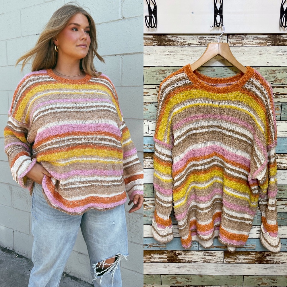 Show Me Your Mumu Sue Cuffed Oversized Multicolored Striped Sweater Size XL